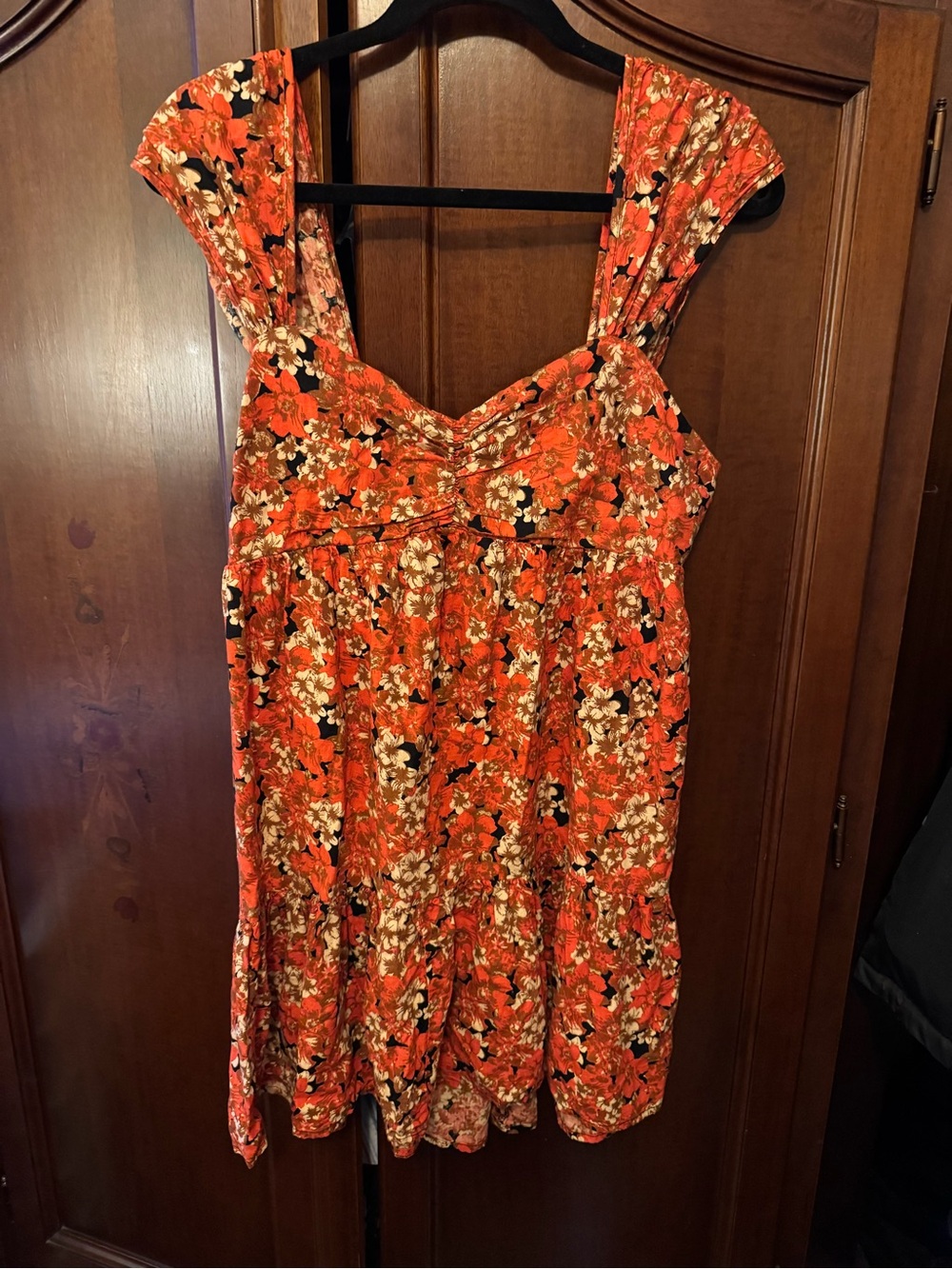 Free People Orange Floral Mini Dress with Cream & Black Accents